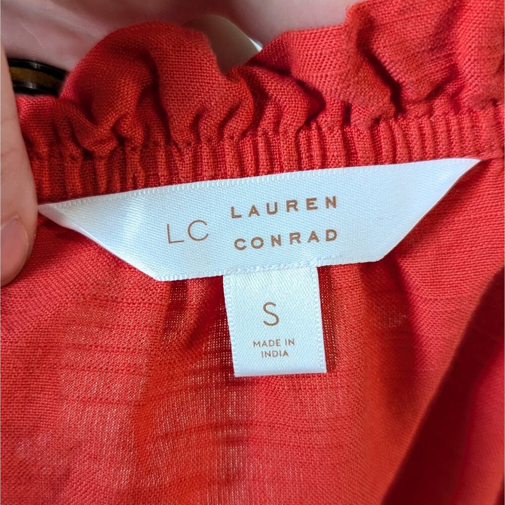 LC Lauren Conrad Red-Orange Peasant Ruffled Neck Flutter Sleeves Top Size Small - Picture 5 of 8